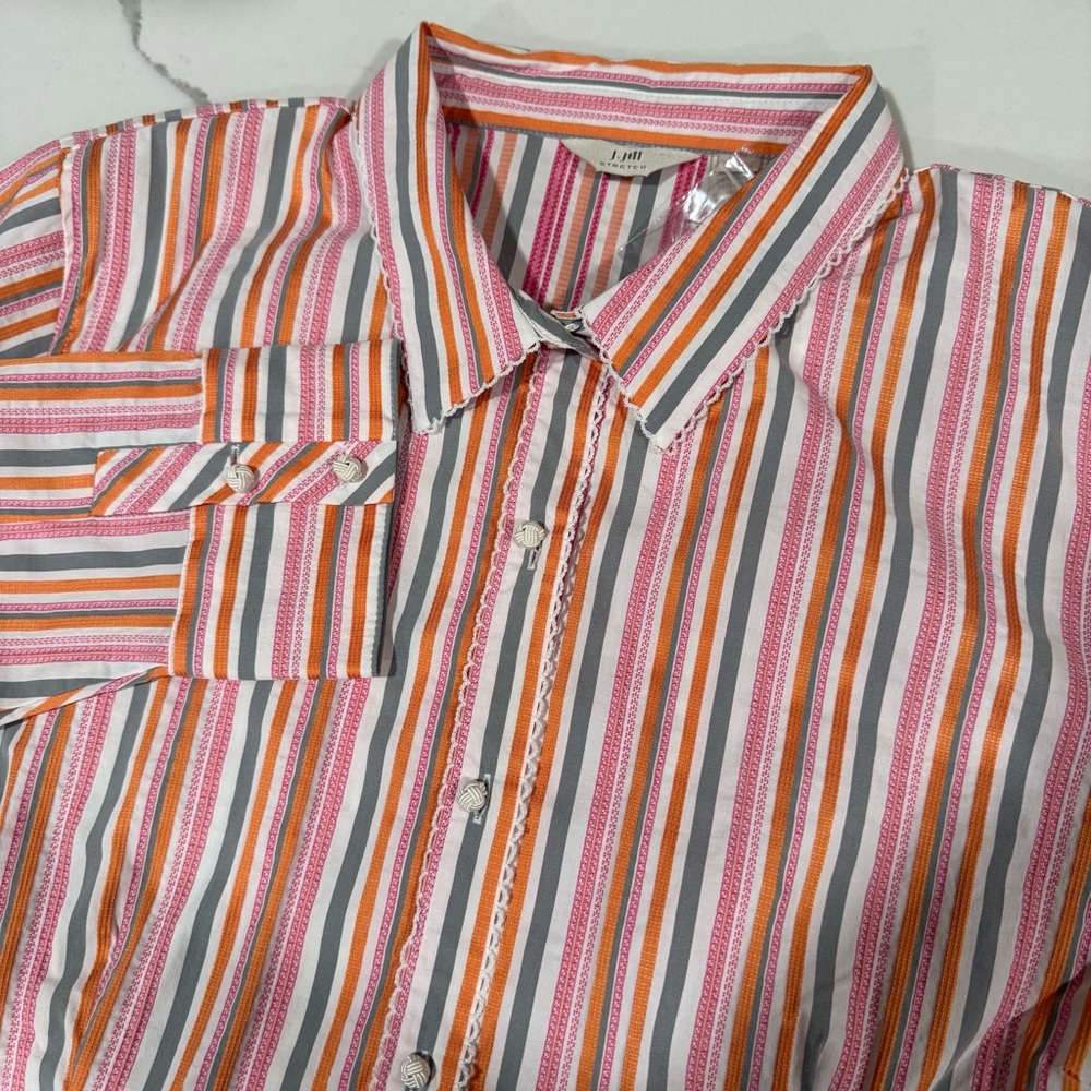 J. Jill Stretch button up shirt collared pink orange coquette‎ fitted Size 20 W